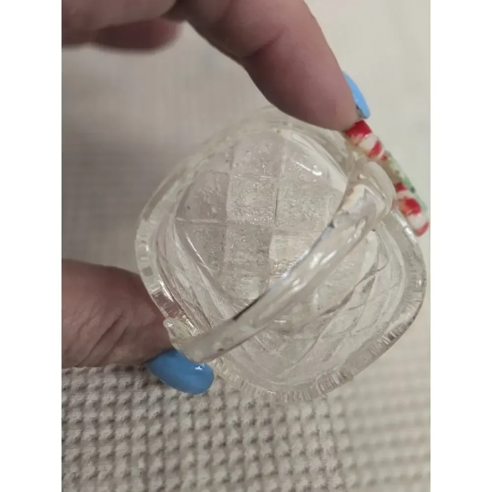 Vintage Christmas Glass Decor Set Santa Candle Holder Candy Cane Basket